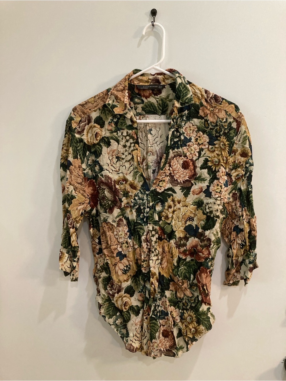 Vintage Zara Floral 3/4-Sleeve Split Neck Women’s Top